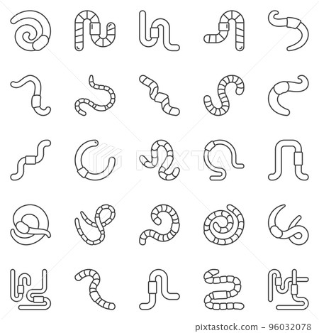 Worm outline icons set - vector earthworms and worms linear symbols 96032078