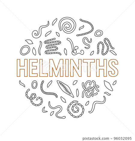 Vector Helminths Round Banner with Worms outline signs 96032095