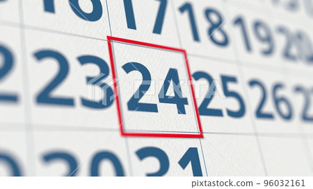 Calendar with marked 24 day of the month close-up. 3D rendering 96032161