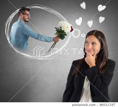 Businesswoman thinking about boyfriend 96032197