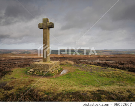 Ana Cross on top of Spaunton Moor overlooking Rosedale valley, North York Moors 96032667