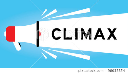 Color megaphone icon with word climax in white banner on blue background Color megaphone icon with word climax in white banner on blue background 96032854