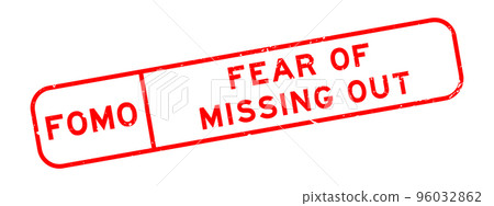 Grunge red FOMO fear of missing out word square rubber seal stamp on white background 96032862