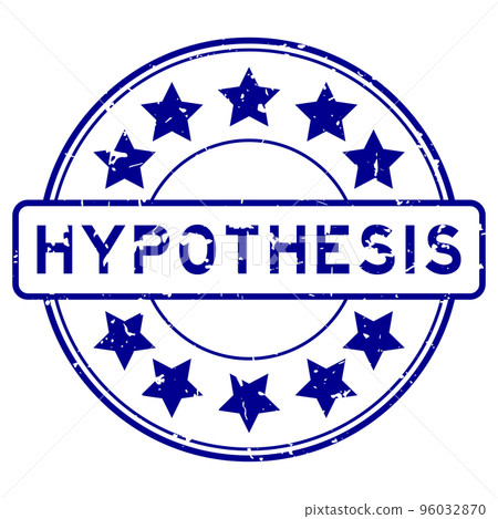 Grunge blue hypothesis word with star icon round rubber seal stamp on white background 96032870