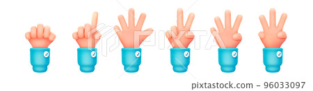 3D set of hand showing one to five fingers, fist 3D set of hand showing one to five fingers, fist 96033097