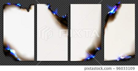 Burn paper with blue fire, isolated burning cards 96033109