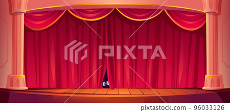 Eyes look out red curtain on theater stage, vector Eyes look out red curtain on theater stage, vector 96033126