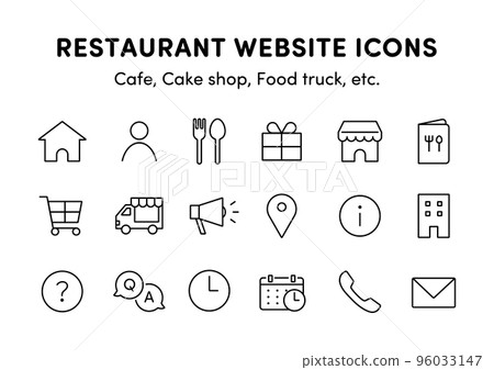Illustration set of icons that can be used on the website of restaurants such as restaurants and cafes 96033147