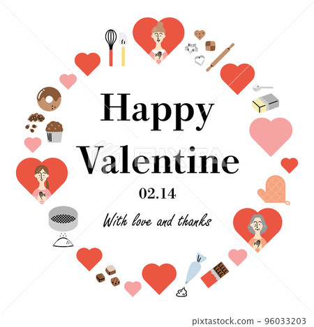 For Valentine's Day, a round frame with hearts and confectionery items / with sample letters 96033203