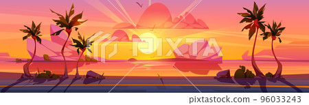 Tropical sunset, coastal road cartoon illustration 96033243