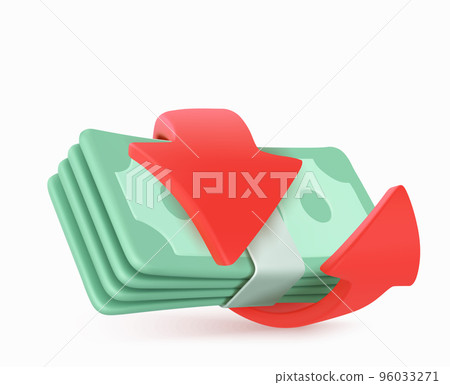 Paper cash bundle with red arrow. Money exchange 96033271
