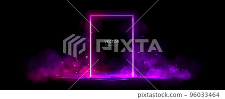 Neon rectangle frame with smoke on water surface Neon rectangle frame with smoke on water surface 96033464