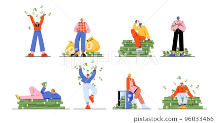 Rich people with money, happy men and women set Rich people with money, happy men and women set 96033466