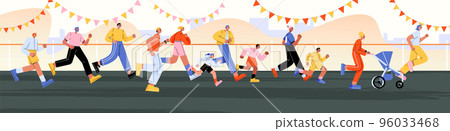 Marathon with running people, families with kids Marathon with running people, families with kids 96033468