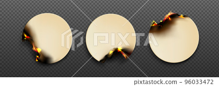 Burning circle paper stickers with fire Burning circle paper stickers with fire 96033472