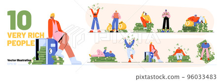 Set of very rich people with lots money on white 96033483