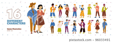 Set of different flat characters with smartphones 96033491