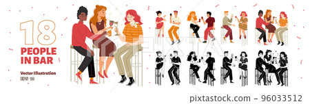 Set of happy people in bar, flat illustration 96033512