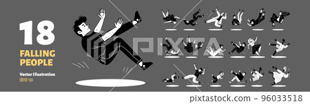 Set of 18 people falling, flat illustration Set of 18 people falling, flat illustration 96033518