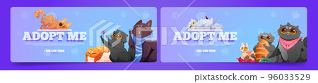 Set of adopt me cartoon banners with cats Set of adopt me cartoon banners with cats 96033529