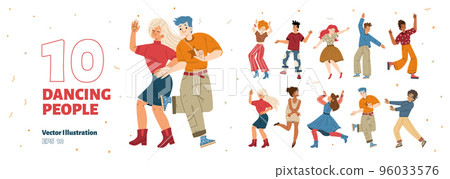 Set of happy dancing diverse people 96033576