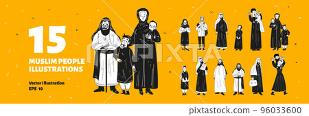 Arab people, muslim characters of different ages Arab people, muslim characters of different ages 96033600