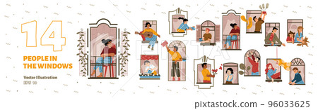 Flat set of happy people in windows Flat set of happy people in windows 96033625