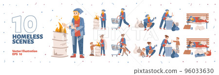 Homeless people, beggars living on city street 96033630