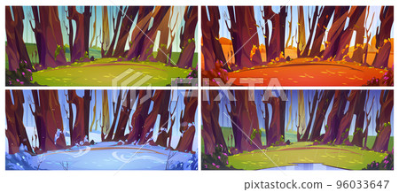 Four season vector illustration of forest glade 96033647