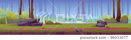 Summer rain in forest cartoon illustration Summer rain in forest cartoon illustration 96033677
