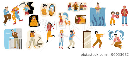 People fear, phobias, mental problems isolated set 96033682