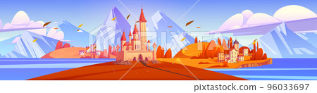 Mediterranean autumn landscape medieval castle Mediterranean autumn landscape medieval castle 96033697