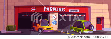 Barrier parking entrance with cars illustration Barrier parking entrance with cars illustration 96033715