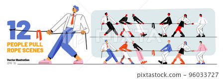Set of people pull rope scenes, tug of war battle 96033727