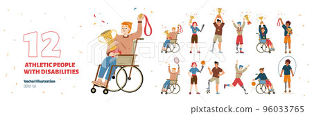 Set of athletic people with disabilities 96033765