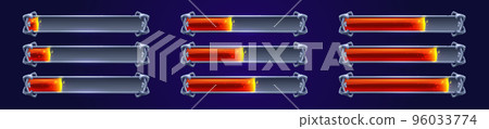 Game loading progress bars with glowing red lava Game loading progress bars with glowing red lava 96033774