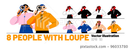 Set of people with loupe, characters with glasses Set of people with loupe, characters with glasses 96033780