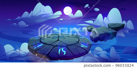 Battle arena, magic altar with runes in float sky 96033824