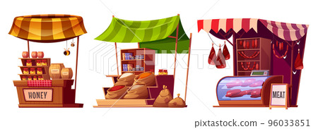 Set of local market stalls on white background 96033851