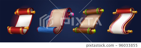 Cartoon set of magic parchment paper scrolls 96033855