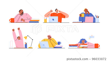 Set of sleepy people tired of work or studying 96033872