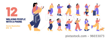 Set of people with phones, characters talking 96033873