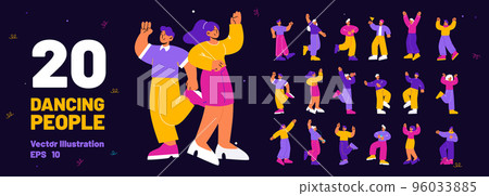 Dancing people, happy persons in different poses 96033885