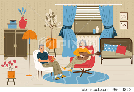 Senior couple relax at home, aged man and woman Senior couple relax at home, aged man and woman 96033890