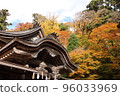 Shinto shrine and autumn leaves under the blue sky 96033969