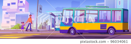 People on bus stop, father with little daughter People on bus stop, father with little daughter 96034061