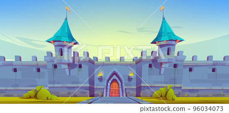 Medieval castle wall, fairytale fortress building Medieval castle wall, fairytale fortress building 96034073