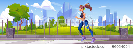 Woman jogging in city park, healthy lifestyle Woman jogging in city park, healthy lifestyle 96034094