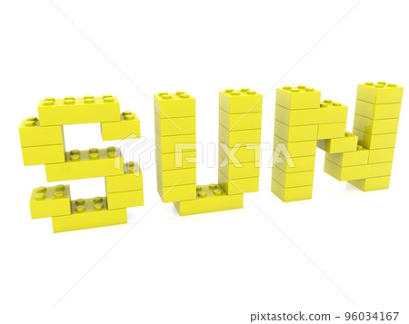 SUN concept of yellow toy bricks on white background SUN concept of yellow toy bricks on white background 96034167