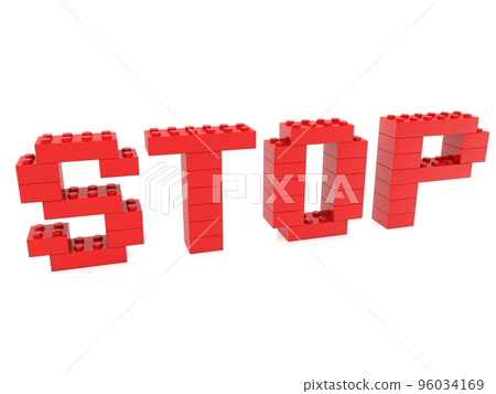 STOP concept of red toy bricks on white background 96034169
